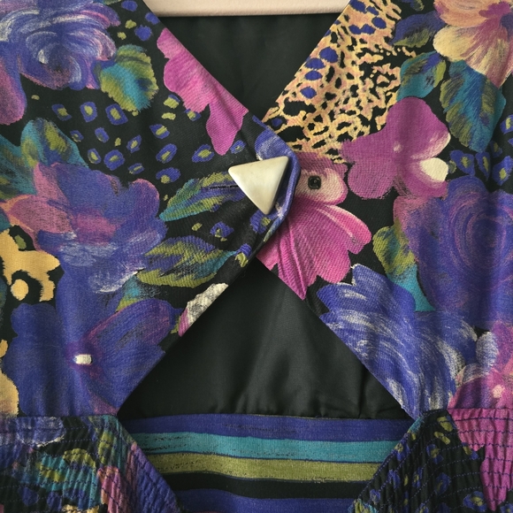 VINTAGE Floral Cheetah Dress Size 4 Petite - Picture 7 of 9